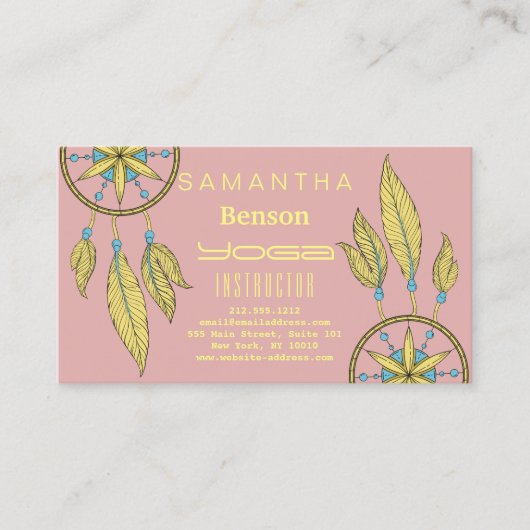 Elegant Dream Catcher Feathers Yoga Instructor Visitekaartje (Voorkant)