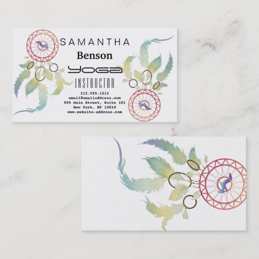 Elegant Dream Catcher Feathers Yoga Instructor Visitekaartje (Voorkant / Achterkant)