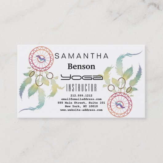 Elegant Dream Catcher Feathers Yoga Instructor Visitekaartje (Voorkant)