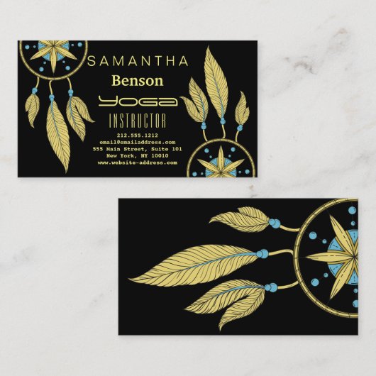 Elegant Dream Catcher Feathers Yoga Instructor Visitekaartje (Voorkant / Achterkant)