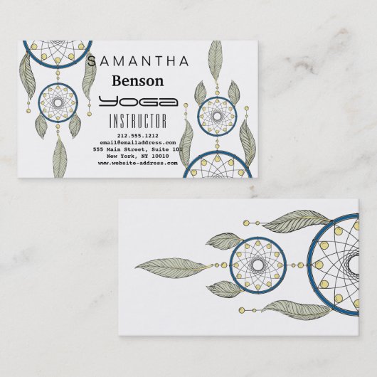 Elegant Dream Catcher Feathers Yoga Instructor Visitekaartje (Voorkant / Achterkant)