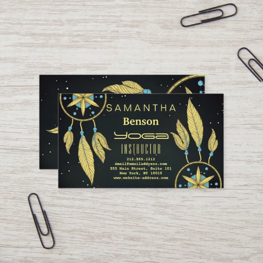 Elegant Dream Catcher Feathers Yoga Instructor Visitekaartje (Voorkant / Achterkant in situ)