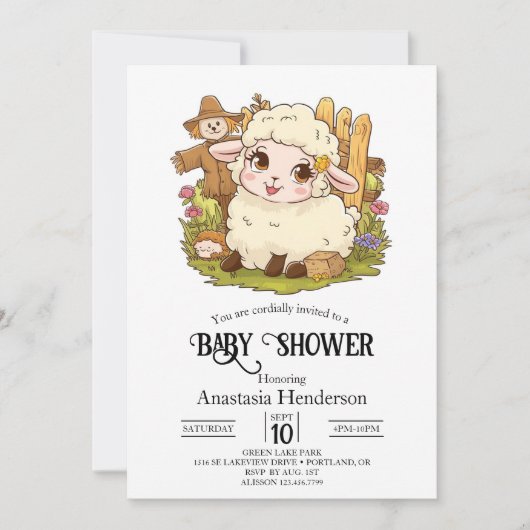 Elegant Dreamy Sheep Baby shower Kaart (Voorkant)