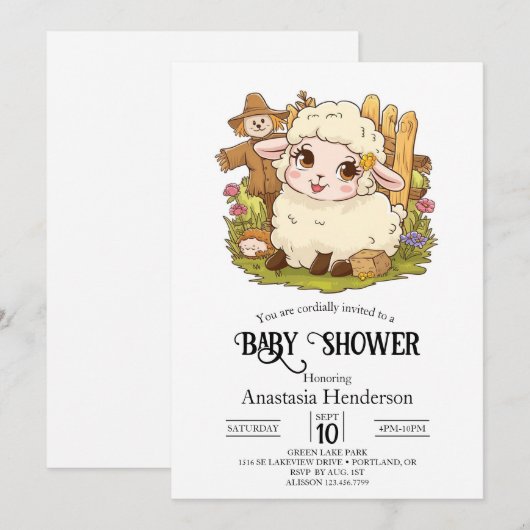 Elegant Dreamy Sheep Baby shower Kaart (Voorkant / Achterkant)