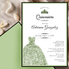 Elegant dress 15th birthday sage green Quinceanera Kaart