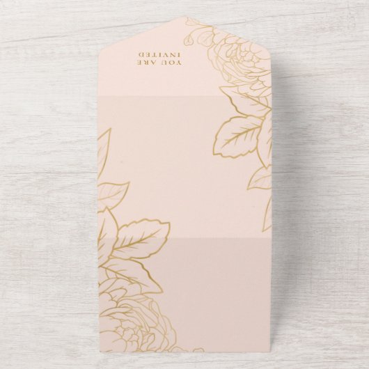 Elegant Dress Blush and Gold Vrijgezellenfeest All In One Uitnodiging (Buitenkant)