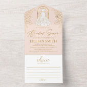 Elegant Dress Blush and Gold Vrijgezellenfeest All In One Uitnodiging (Binnen)
