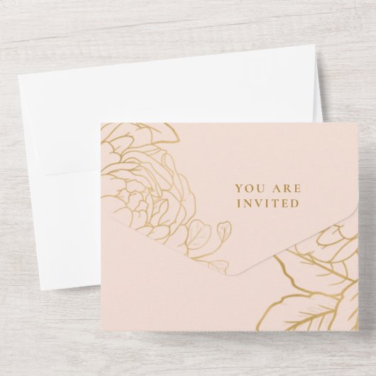 Elegant Dress Blush and Gold Vrijgezellenfeest All In One Uitnodiging (Achterkant)