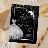 Elegant Dress, Confetti Black Rozen 50th Birthday Kaart