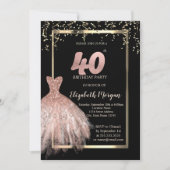 Elegant Dress, Confetti Roos Gold 40th Birthday Kaart (Voorkant)
