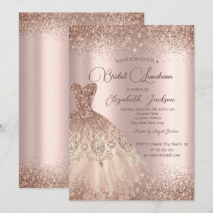Elegant Dress Confetti Roos Gold Bridal Luncheon Kaart