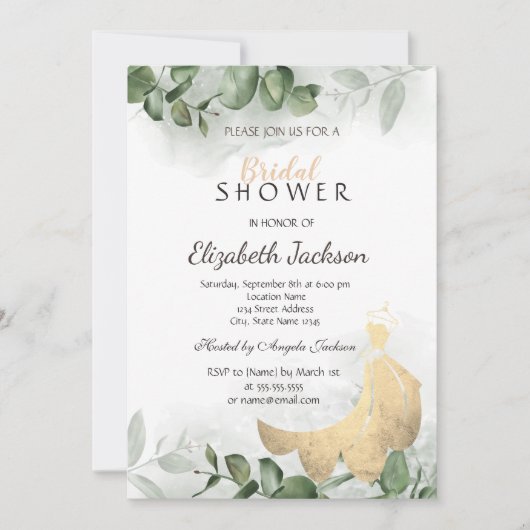 Elegant Dress Eucalyptus Greenery Vrijgezellenfees Kaart (Voorkant)