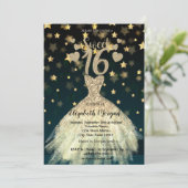 Elegant Dress Gold Stars Glitter Sweet 16 Party Kaart (Staand voorkant)