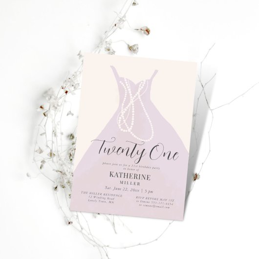 Elegant Dress Pearls Pink Blush Chic 21st Birthday Kaart