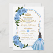 Elegant Dress Quinceanera Light Blue Rozen Invitat Kaart (Voorkant)