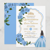 Elegant Dress Quinceanera Light Blue Rozen Invitat Kaart (Voorkant / Achterkant)