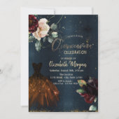 Elegant Dress, Rozen Dark Blue Quinceañera Kaart (Voorkant)