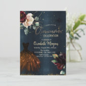 Elegant Dress, Rozen Dark Blue Quinceañera Kaart (Staand voorkant)