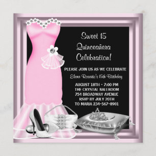 Elegant Dress Tiara Pink Quinceanera Kaart