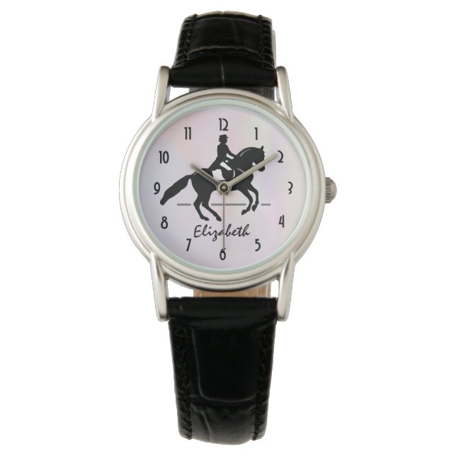 Elegant Dressage Rider op Waterverf achtergrond Horloge (Voorkant)