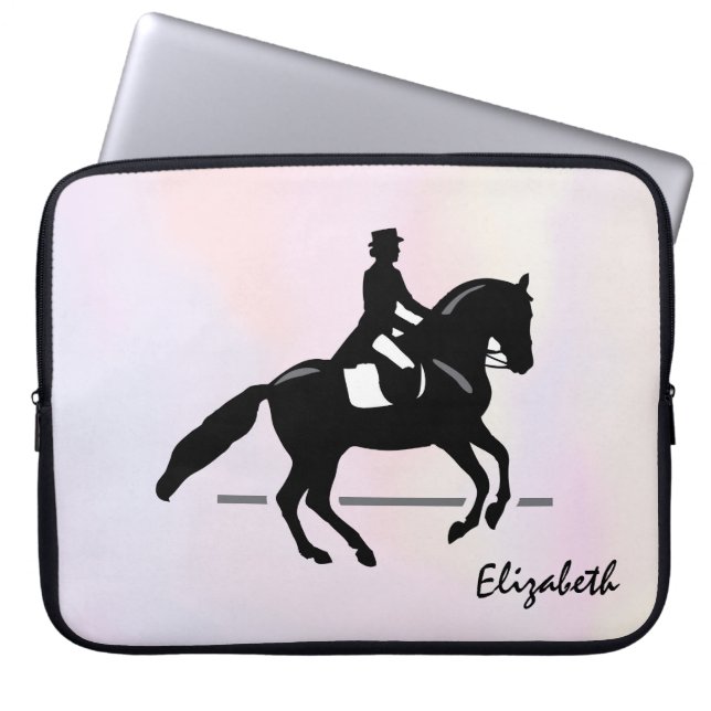 Elegant Dressage Rider op Waterverf achtergrond Laptop Sleeve (Voorkant)