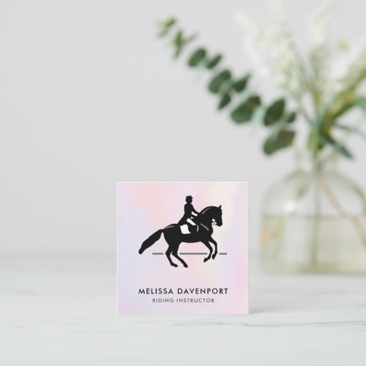 Elegant Dressage Rider op Waterverf achtergrond Vierkante Visitekaartje (Staand voorkant)