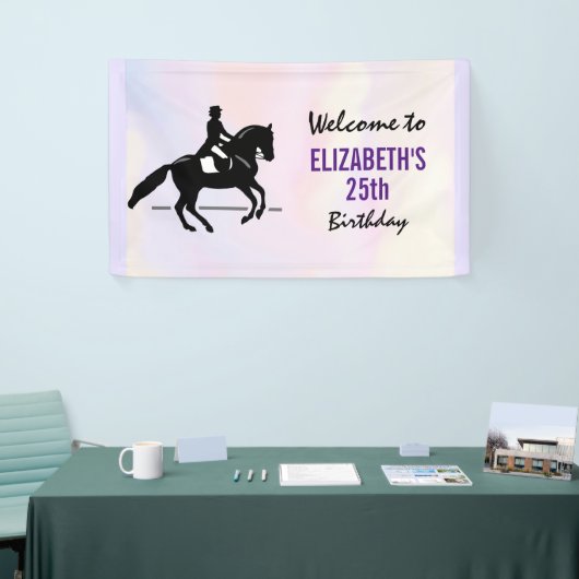 Elegant Dressage Rider over de Waterverf van de ve Spandoek (Beurs)