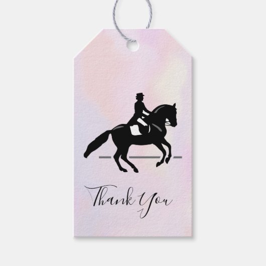 Elegant Dressage Rider over Waterverf Dank u wel Cadeaulabel (Voorkant)