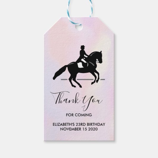 Elegant Dressage Rider over Waterverf Dank u wel Cadeaulabel (Voorkant)