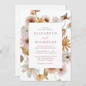 Elegant Dried Wildflower Floral Wedding Kaart (Voorkant / Achterkant)