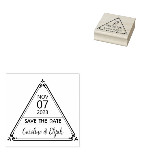 Elegant driehoek slaat het huwelijk op de datum op rubberstempel (Gestempeld)