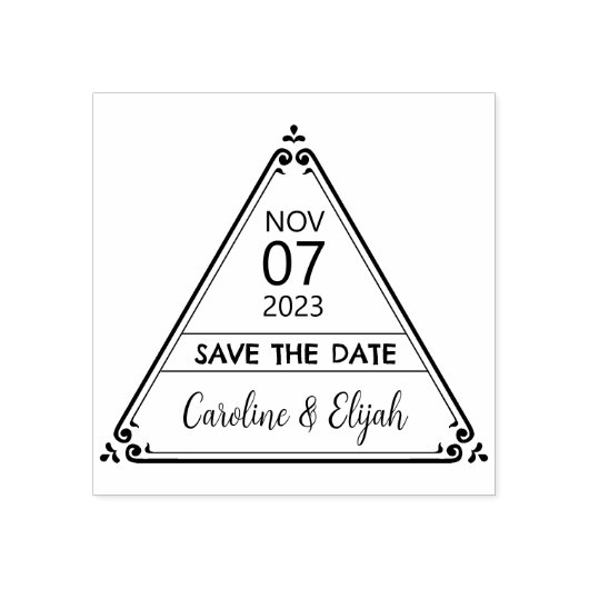 Elegant driehoek slaat het huwelijk op de datum op rubberstempel (Afrduk)