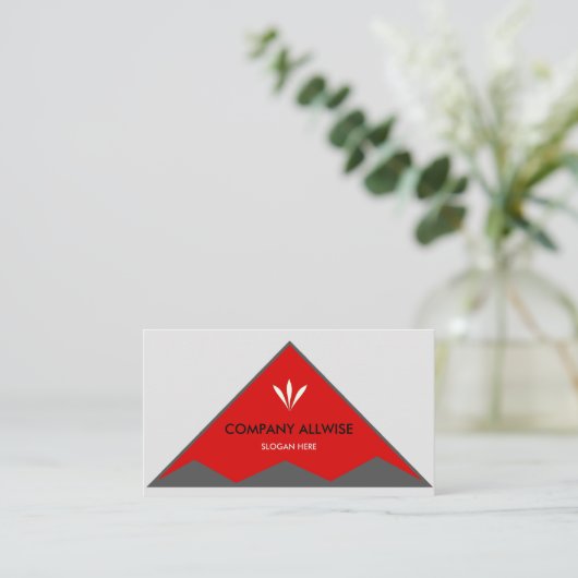 Elegant driehoeken in zilver grijs en rood visitekaartje (Staand voorkant)