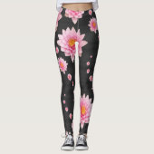 Elegant drijvende roze Lotus Flowers Leggings (Voorkant)