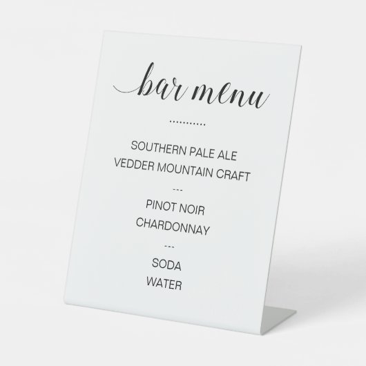 Elegant Drink Bar Menu Wedding Reclamebord Met Voetstuk (Voorkant)
