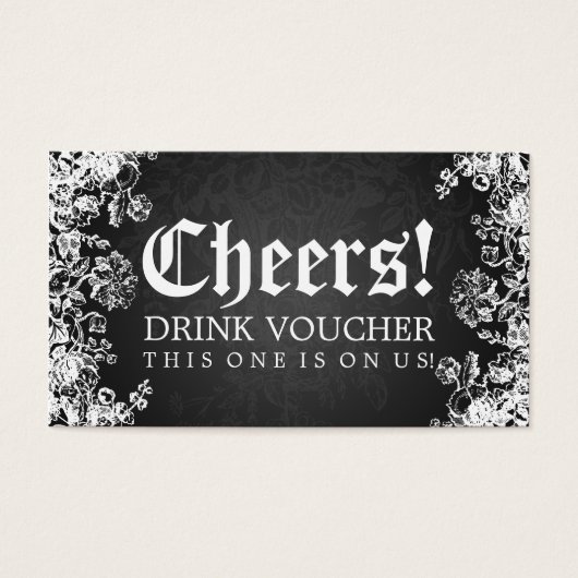 Elegant Drink Voucher Victorian Flourish Black Visitekaartjes (Voorkant)