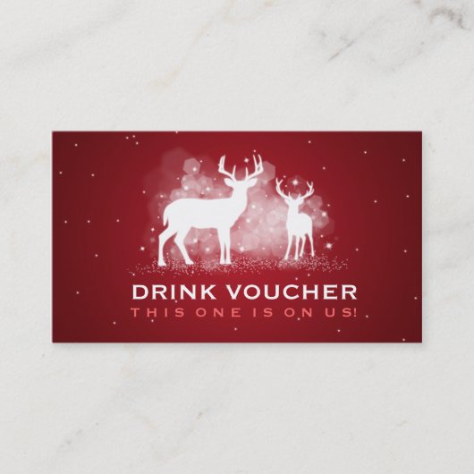 Elegant Drink Voucher Winter Deer Sparkle Red Kortingskaartje (Voorkant)