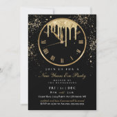 Elegant Dripping Clock New Years Eve Party Invitat Kaart (Voorkant)