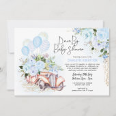 Elegant Drive van Baby shower Blue Gold Floral Boy Kaart (Voorkant)