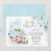 Elegant Drive van Baby shower Blue Gold Floral Boy Kaart (Voorkant / Achterkant)