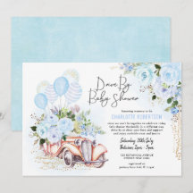Elegant Drive van Baby shower Blue Gold Floral Boy