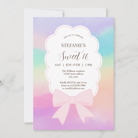 Elegant Dromerig Roze Bow Sweet 16 Verjaardagsfees Kaart (Voorkant)