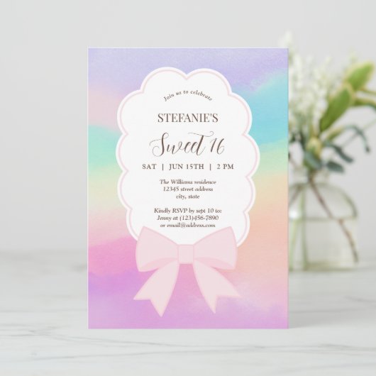 Elegant Dromerig Roze Bow Sweet 16 Verjaardagsfees Kaart (Staand voorkant)