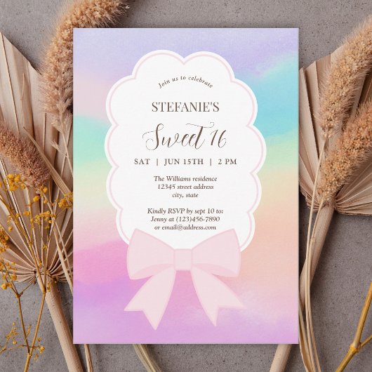 Elegant Dromerig Roze Bow Sweet 16 Verjaardagsfees Kaart