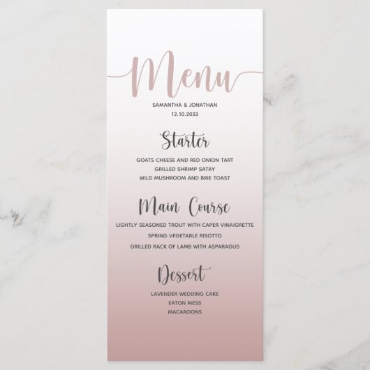 Elegant droog Roze Eenvoudig Weddenrenmenu Menu (Voorkant)