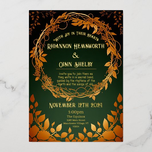 Elegant Druïd Hill Autumn thema Folie Uitnodiging (Voorkant)