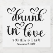 Elegant Drunk in Love Script Wedding Sparkling Wijnetiket (Enkel label)