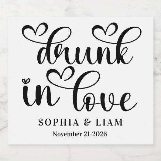 Elegant Drunk in Love Script Wedding Sparkling Wijnetiket (Enkel label)