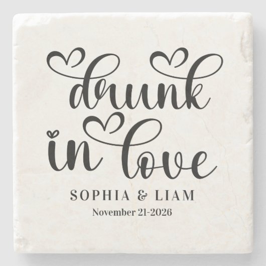 Elegant Drunk in Love Script Wedding Stenen Onderzetter (Voorkant)