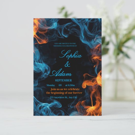 Elegant Dual Flame Wedding Invitation RSVP Kaartje (Staand voorkant)